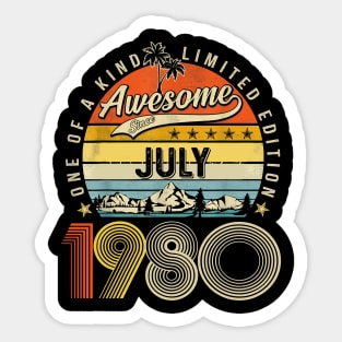 Awesome Since July 1980 Vintage 43rd Birthday Sticker